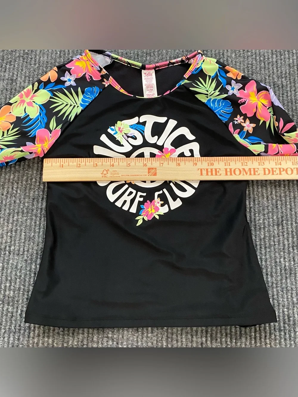 Justice Sport Girls M (10) Rash Guard Swim Shirt Long Sleeve Floral Peace Lake